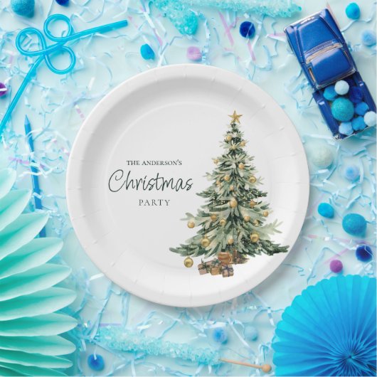 Elegant Watercolor Tree Christmas Party Pappteller (Party)