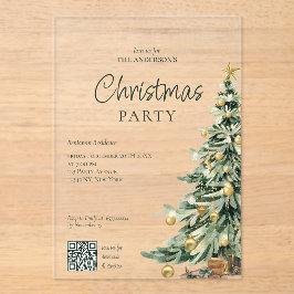 Elegant Watercolor Tree QR Code Christmas Party Acryleinladungen