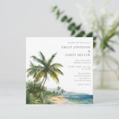 Elegant Watercolor Tropical Beach Wedding Einladung (Stehend Vorderseite)