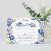 Elegant Watercolor Tulip Wreath Wedding Blue Ivory Begleitkarte (Stehend Vorderseite)