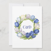 Elegant Watercolor Tulip Wreath Wedding Blue Ivory Einladung (Rückseite)