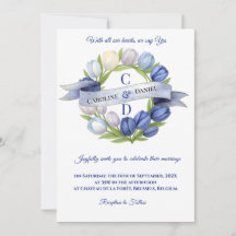 Elegant Watercolor Tulip Wreath Wedding Blue Ivory