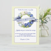 Elegant Watercolor Tulip Wreath Wedding Blue Ivory Einladung (Stehend Vorderseite)