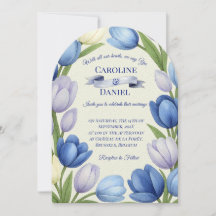 Elegant Watercolor Tulip Wreath Wedding Blue Ivory
