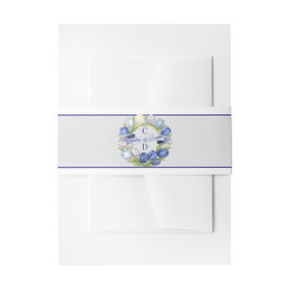 Elegant Watercolor Tulip Wreath Wedding Blue Ivory Einladungsbanderole
