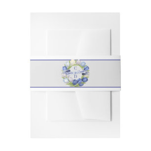 Elegant Watercolor Tulip Wreath Wedding Blue Ivory Einladungsbanderole