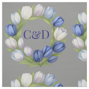 Elegant Watercolor Tulip Wreath Wedding Blue Ivory Stoff