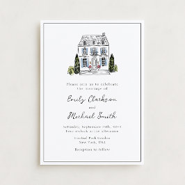 Elegant Watercolor Venue Sketch Wedding Invitation Einladung