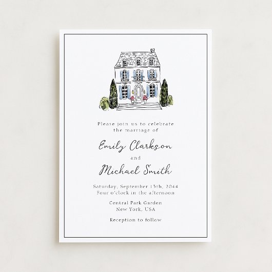 Elegant Watercolor Venue Sketch Wedding Invitation Einladung