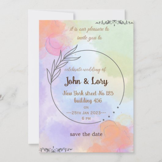 Elegant Watercolor Wedding Invitation Einladung (Vorderseite)