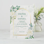 Elegant Watercolor White Roses Wedding Invitation Einladung (Stehend Vorderseite)