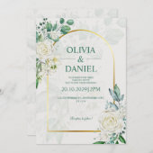 Elegant Watercolor White Roses Wedding Invitation Einladung (Vorne/Hinten)