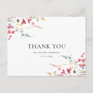 Elegant Watercolor Wild Blume Vielen Dank Postkarte