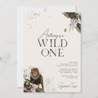 Elegant Watercolor Wild Safari Löwe 1. Geburtstag Einladung