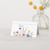 Elegant Watercolor Wildflowers Spring Wedding Platzkarte (Vorderseite)
