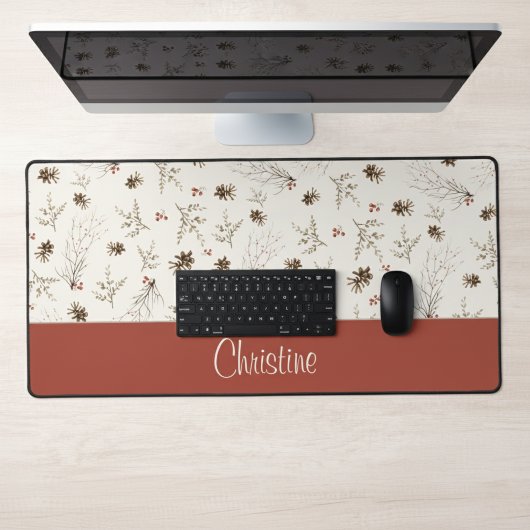 Elegant Watercolor Woodland Winterberry Monogram Schreibtischunterlage