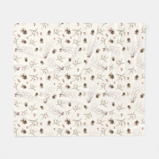Elegant Watercolor Woodland Winterberry Pattern Fleecedecke (Vorderseite (Horizontal))