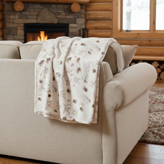 Elegant Watercolor Woodland Winterberry Pattern Fleecedecke