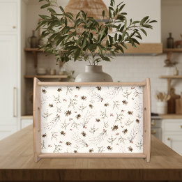 Elegant Watercolor Woodland Winterberry Pattern Serviertablett