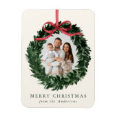 Elegant Watercolor Wreath with Bow Christmas Photo Magnet (Vertikal)