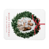 Elegant Watercolor Wreath with Bow Christmas Photo Magnet (Horizontal)