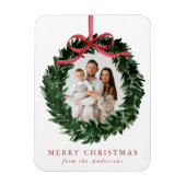 Elegant Watercolor Wreath with Bow Christmas Photo Magnet (Vertikal)