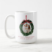 Elegant Watercolor Wreath with Bow Photo Christmas Kaffeetasse (Links)