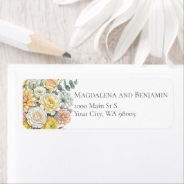 Elegant Watercolor Yellow Peach Sage Green Flowers