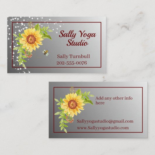 Elegant Watercolor Yellow Sunflower Business Card Visitenkarte (Vorne/Hinten)