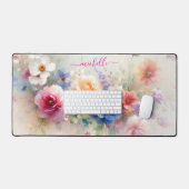 Elegant Watercolour Flowers Custom Name Text Schreibtischunterlage (Tastatur & Maus)