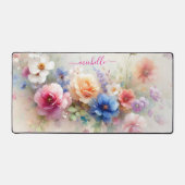 Elegant Watercolour Flowers Custom Name Text Schreibtischunterlage (Vorderseite)