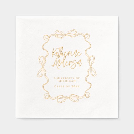 Elegant Wavy Border Bow Graduation Party Servietten Mit Folie (Vorderseite)