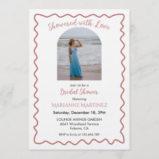 Elegant Wavy Frame Bridal Shower Photo Invitation Einladung