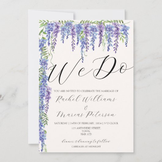 Elegant We Do Lila Wisteria Floral Wedding Einladung (Vorderseite)