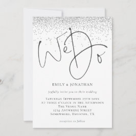 Elegant We do Script Silver Glitzer Wedding Einladung