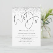 Elegant We do Script Silver Glitzer Wedding Einladung (Stehend Vorderseite)