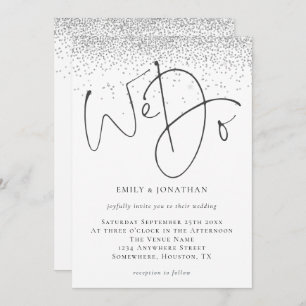 Elegant We do Script Silver Glitzer Wedding Einladung