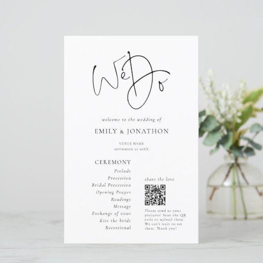 Elegant We Do Share Fotos Qr Code Hochzeitsprogram (Stehend Vorderseite)