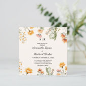 Elegant Weadow Wildblume Monogram Wedding Einladung (Stehend Vorderseite)