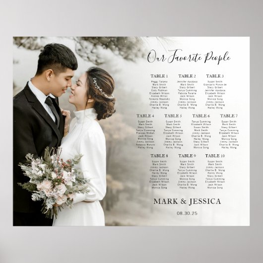 Elegant Wedding 10 table Seating Chart with Photo Poster (Vorne)