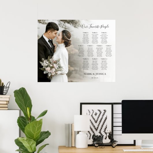 Elegant Wedding 10 table Seating Chart with Photo Poster (Heimbüro)