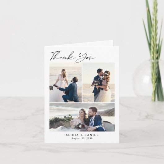 Elegant wedding 4 photo collage dankeskarte (Vorderseite)