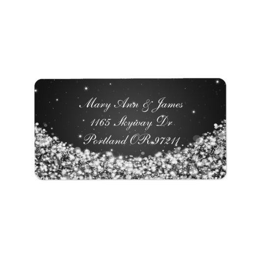 Elegant Wedding Address Star Sparkle Black Adressaufkleber (Vorne)