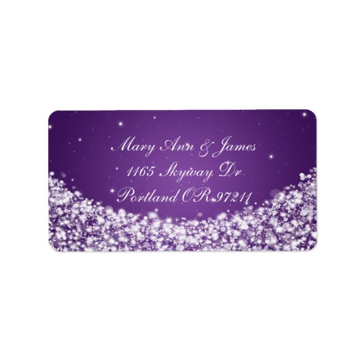 Elegant Wedding Address Star Sparkle Lila Adressaufkleber (Vorne)