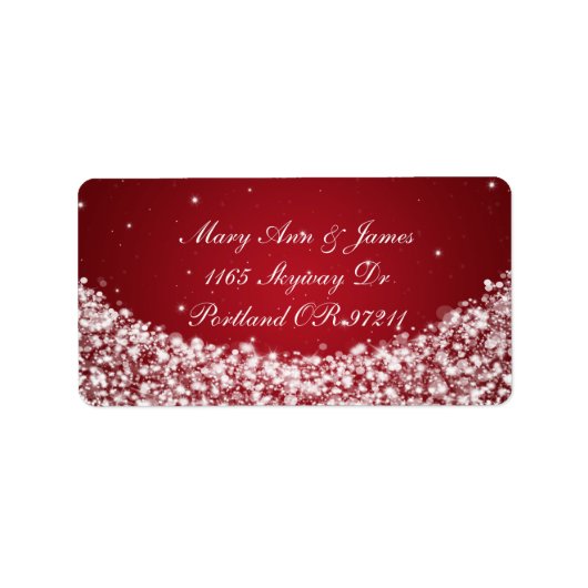 Elegant Wedding Address Star Sparkle Red Adressaufkleber (Vorne)