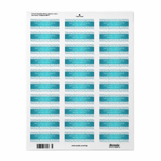 Elegant Wedding Address Wirbel Pattern Aqua Blue (Vorne)
