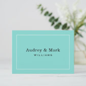 Elegant Wedding Aqua Blue und Black Monogram Dankeskarte (Stehend Vorderseite)