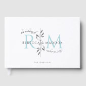 Elegant Wedding Aqua Botanical Monogram Gästebuch (Vorderseite)