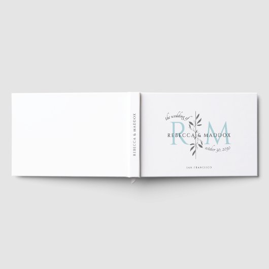 Elegant Wedding Aqua Botanical Monogram Gästebuch (Voll)