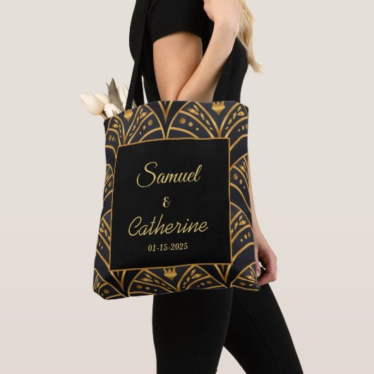 Elegant Wedding Black Gold Stilvoll personalisiere Tasche (Von Nahem)
